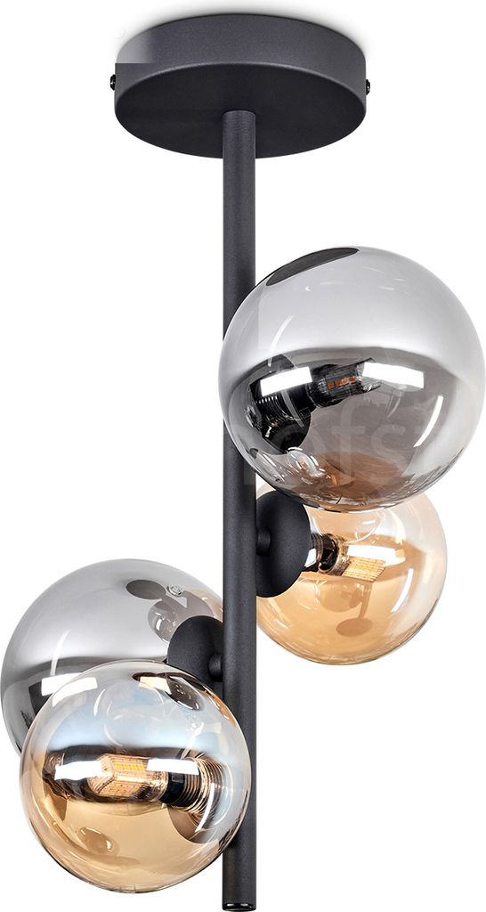 Isorella Deckenlampe aus Metall/Glas in Schwarz/Bernsteinfarben/Rauchfarben