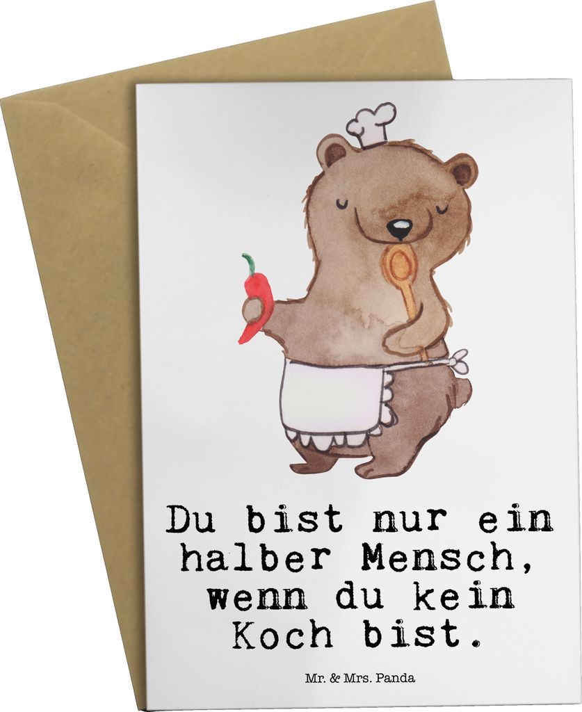 Mr. & Mrs. Panda Grußkarte Koch Herz - Weiß - Geschenk, Chefkoch, Spruch, weihnachtskarten, dankeskarten, Restaurant, osterkarten, einladungskart...