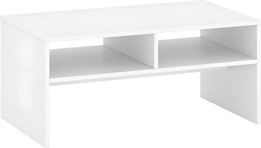 Table Basse Blanche VERNOVA 90 cm avec Grand Compartiment de Rangement