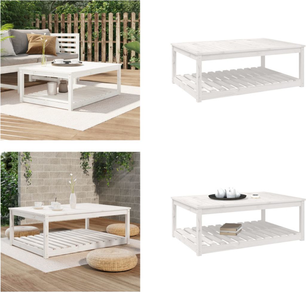 vidaXL Gartentisch Weiß 121x82,5x45 cm Massivholz Kiefer - Gartentisch - Gartentische - Terrassentisch - Garten-Couchtisch