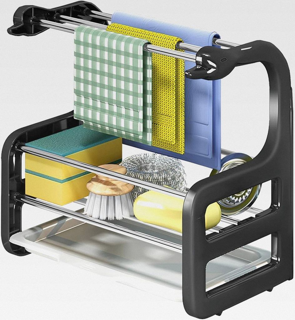 Spülbecken Organizer Küchen, Schwarz Aufbewahrung, Waschbecken Organizer Küche, Schwammhalter und Spüllappenhalter Küchenzubehör, Lappenhalte...