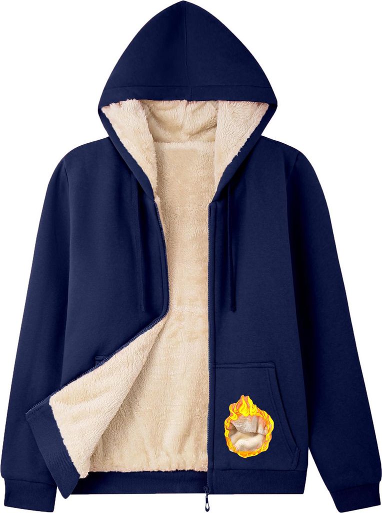 ASKSA Damen Sweatjacke Gefuettert Warme Winter Zipper Jacke Fleecejacke Winterjacke Hoodie mit Kapuze (Dunkelblau,XXL)