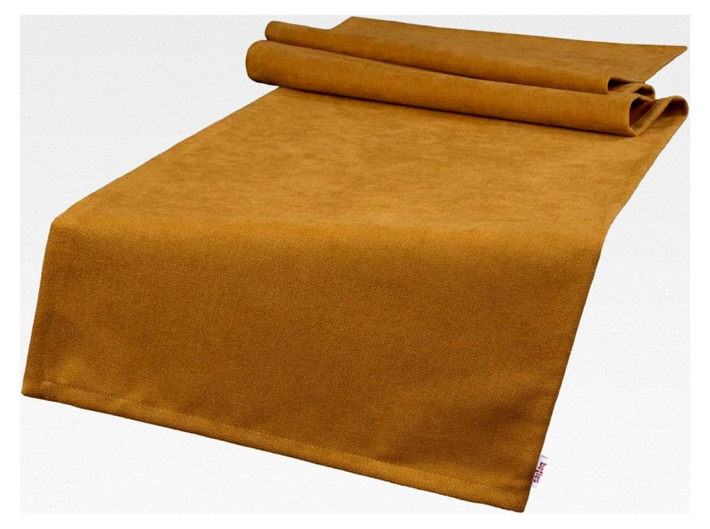 Tischläufer Farbton-Serie ca. 40x140 cm aus deutschem Unternehmen, Chenille-Haptik in Raumausstatter Qualität - Curry-gelb