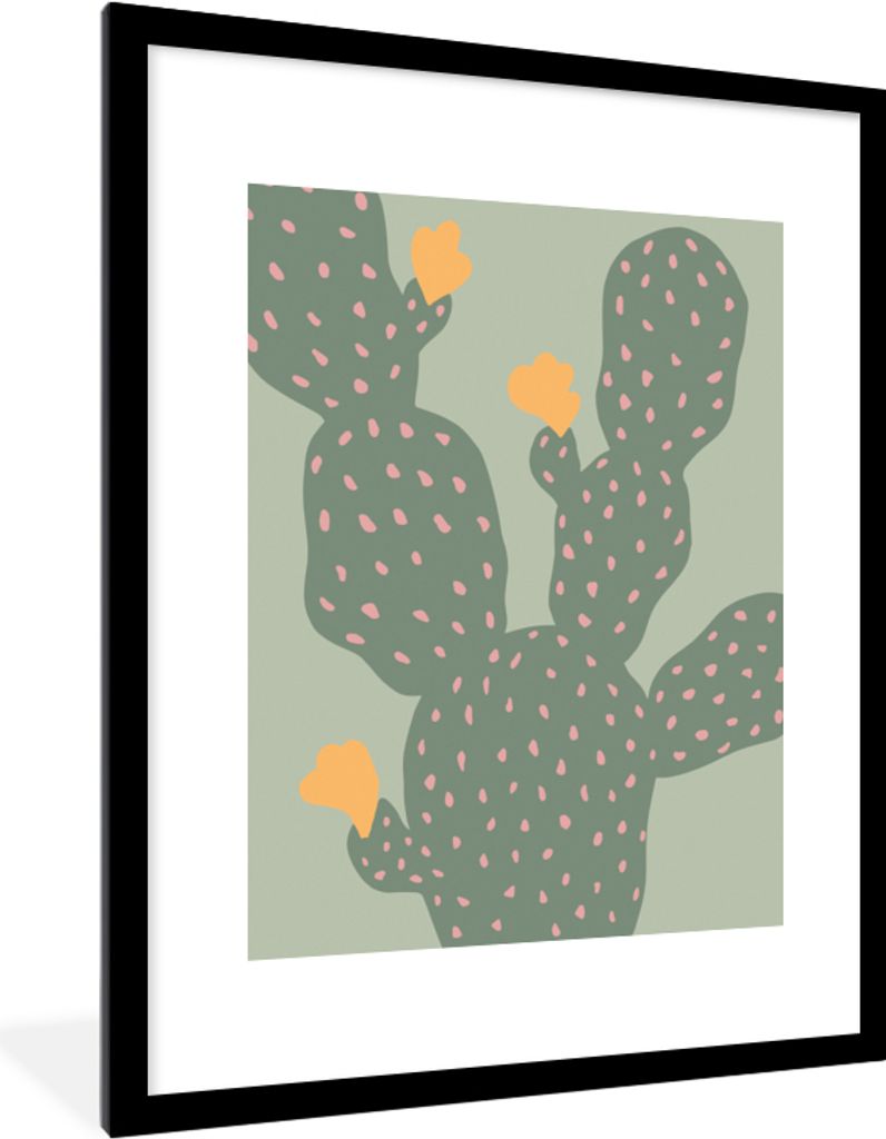 MuchoWow Gerahmtes Poster Kaktus - Grün - Natur - Gelb 60x80 cm - Poster mit Schwarzem Bilderrahmen Wandposter Rahmen Foto Bilder - Wohnzimmer -...