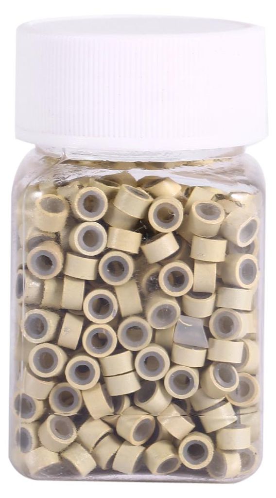 500 Stück/Flasche mit Silikon ausgekleidete Mikrohaar-Federverlängerungsglieder, Ringe, Perlen (500 Stück Beige)