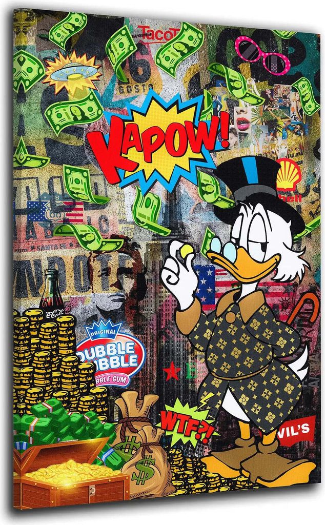 Comic Duck Geldregen Kapow! Wandbild Leinwandbild Kunstdruck XL Wanddeko: 100x150x4cm