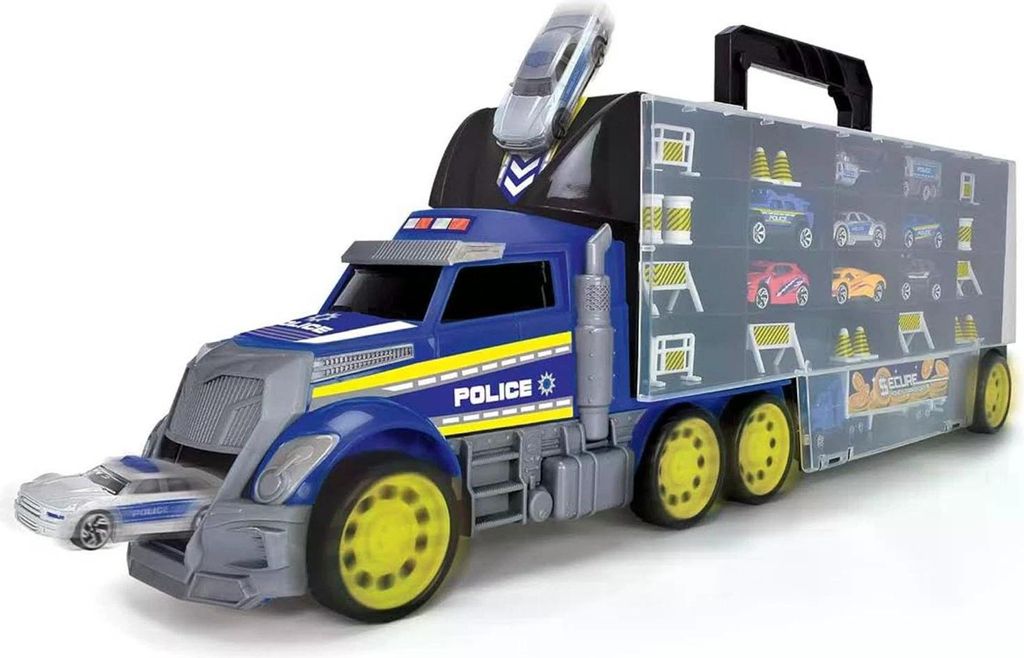 Dickie Toys Polizei Truck 42 tlg Set mit 9 Autos & Zubehör Transportkoffer ab 3 Jahre