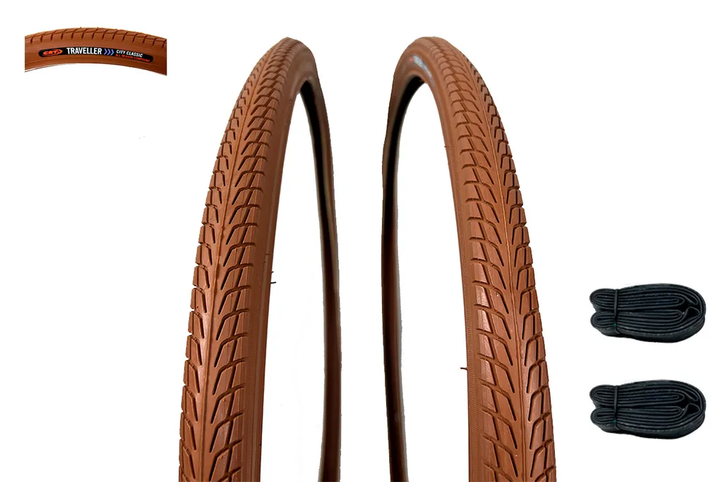 Kit pneus vélo 700x35/38C couleur caramel avec chambres à air incluses