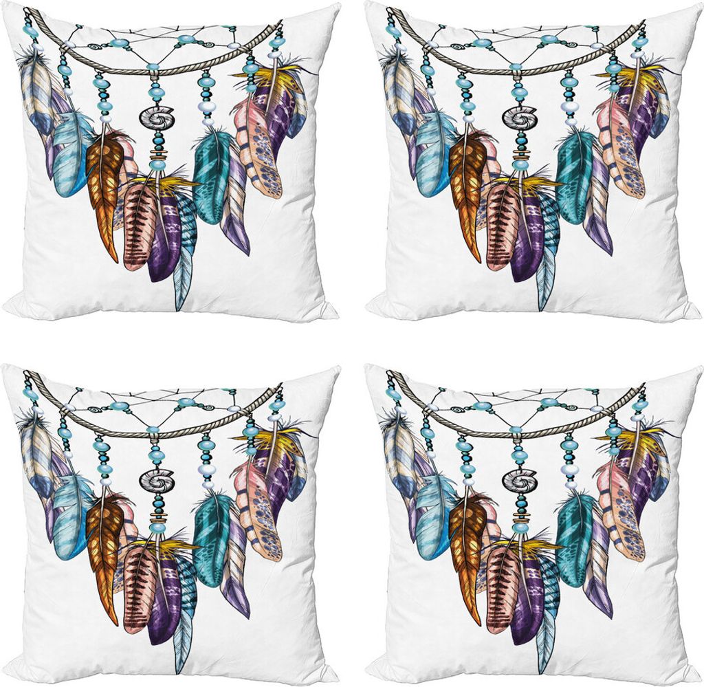 ABAKUHAUS Feder Kissenbezug Set (4 Stück), Aufwändige Traumfänger, Moderner Doppelseitiger Digitaldruck, 60 cm x 60 cm, Mehrfarbig