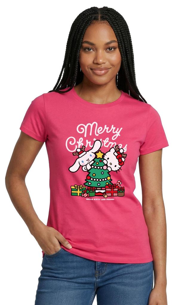 Spreadshirt Hello Kitty Und Cinnamoroll Weihnachten Frauen T-Shirt, XL, Azalea