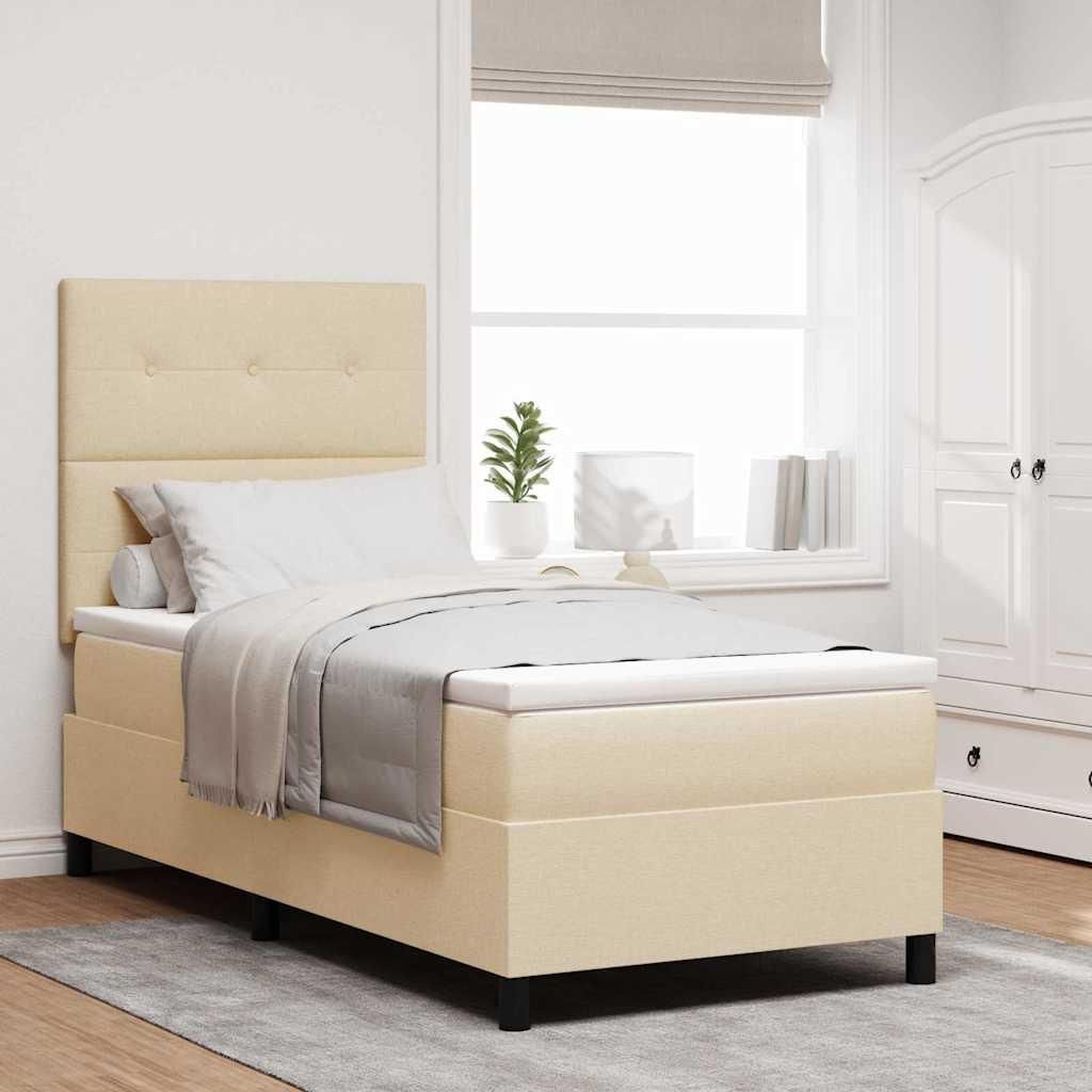 Möbel Boxspringbett mit Matratze mit Kopfteil Creme 80 x 200 cm Stoff - Klassische Betten 3339348