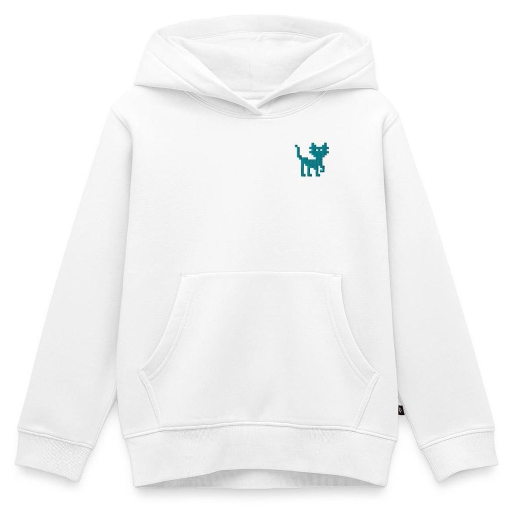 Spreadshirt Pixel Katze | Katze Bestickt Kinder Premium Hoodie, 134/140 (8 Jahre), Weiß