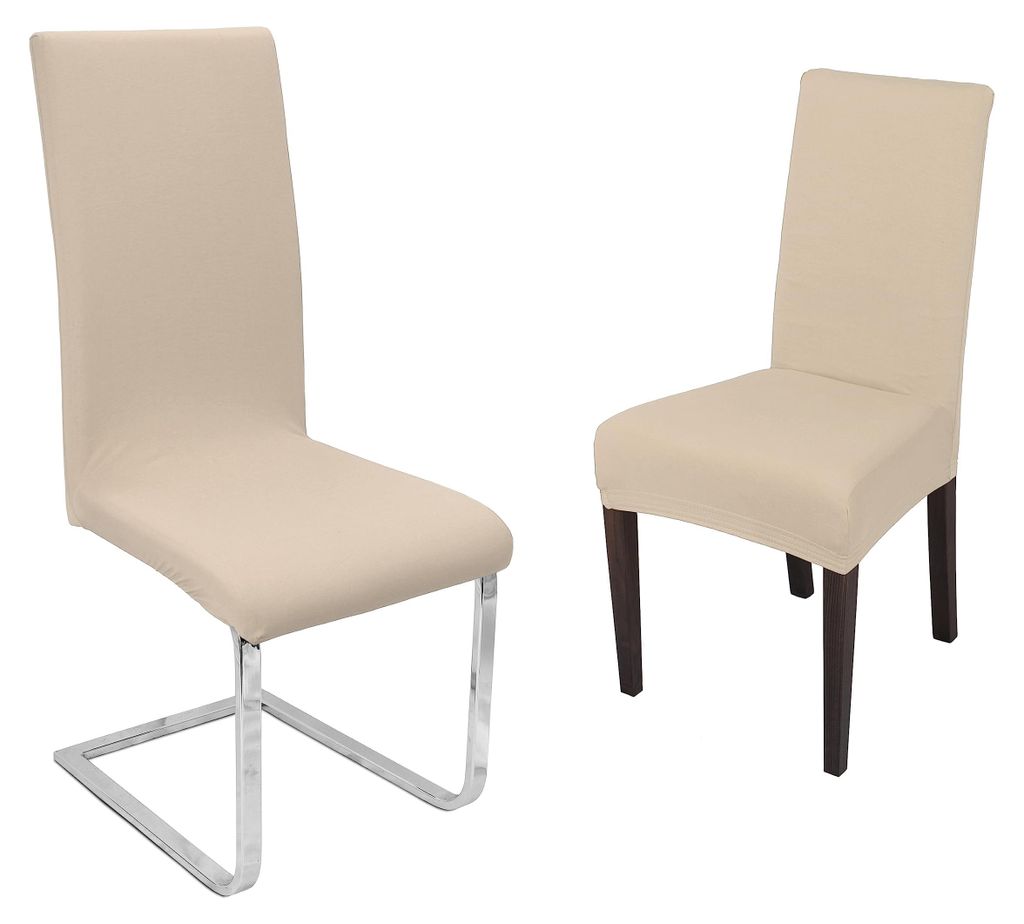 Set mit 2 Stuhlhussen, elastische Stretchbezüge, doppelter Gummizug, Muster und Farbe wählbar (Johanna-Muster, beige Farbe)