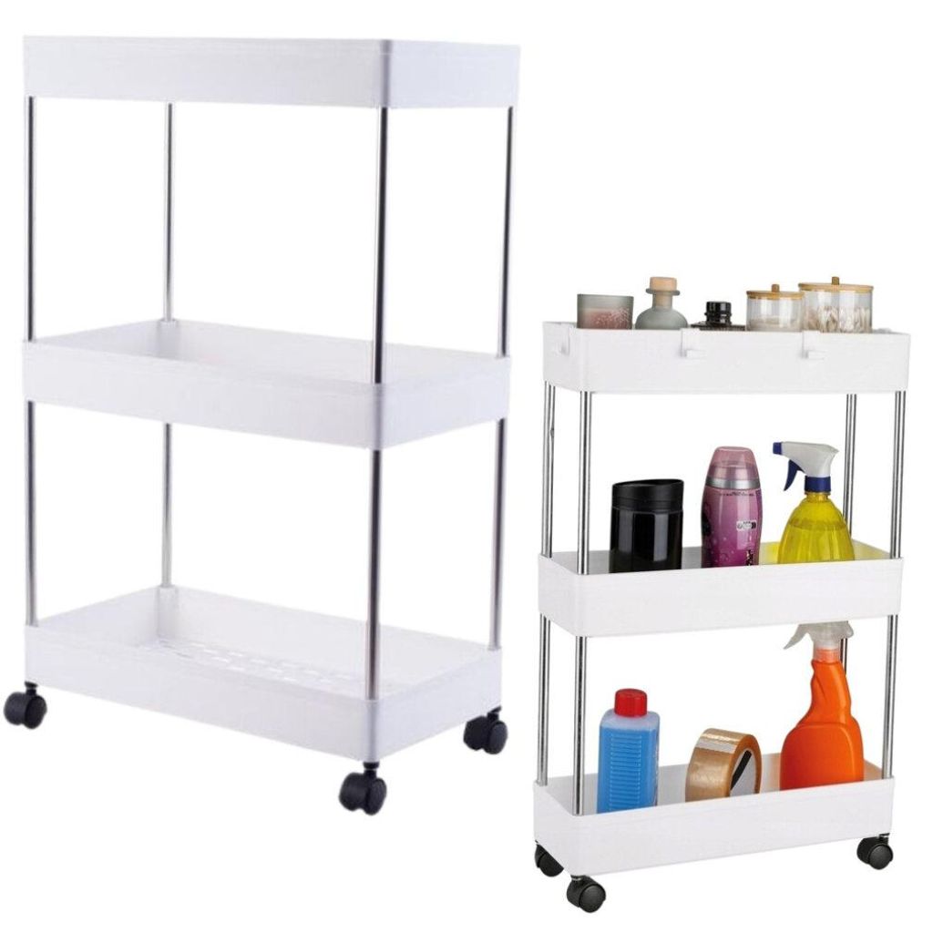 Étagère à roulettes Leantoys, 4 tablettes, blanche Image du produit 