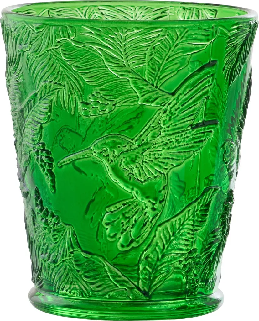 J-Line Verre à Eau Motif Oiseaux en Verre Vert Design Campagne Chic