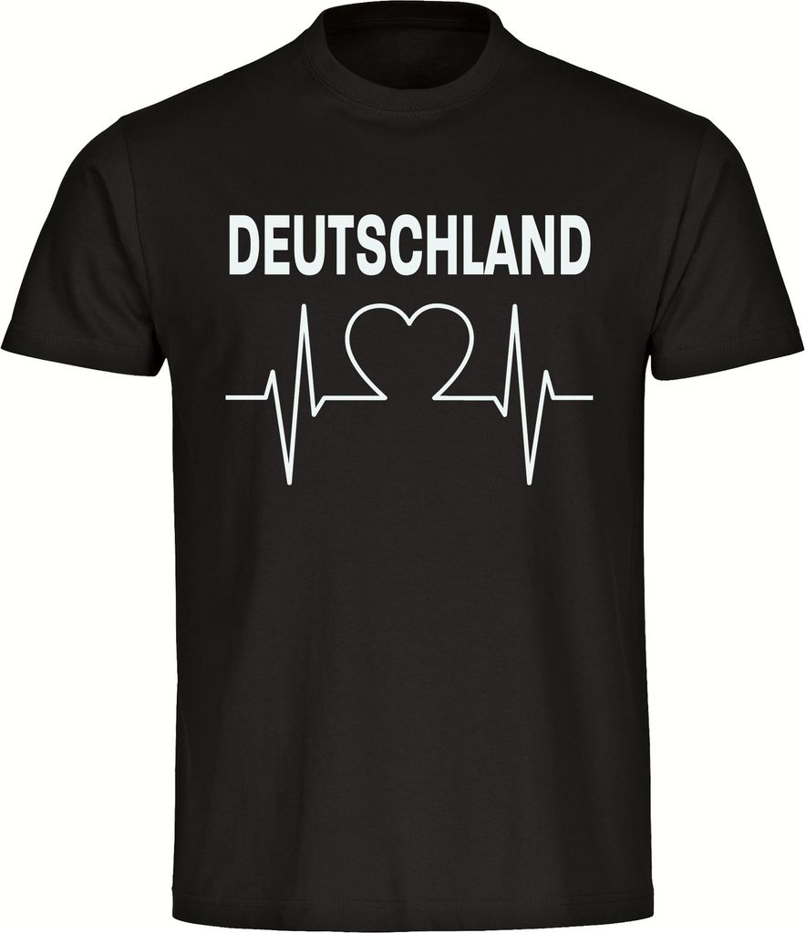multifanshop Herren T-Shirt - Deutschland - Herzschlag, schwarz, Größe S