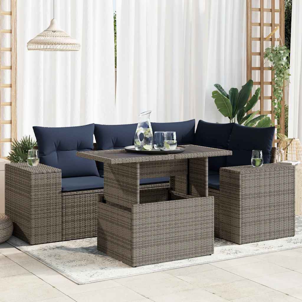Maison Exclusive - 5-tlg. Garten-Sofagarnitur mit Kissen Grau Poly Rattan