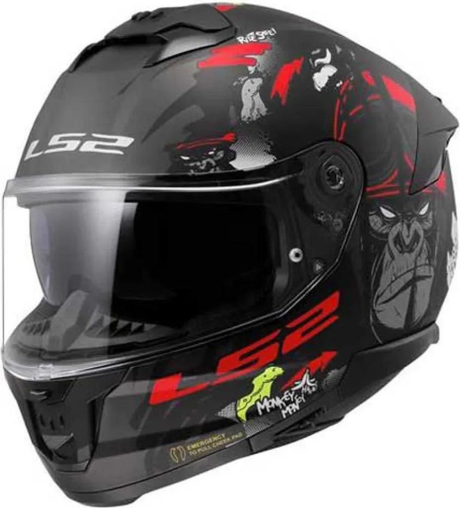 LS2 FF808 Stream II Angry Monkey Helm, schwarz matt/rot, S (55/56)