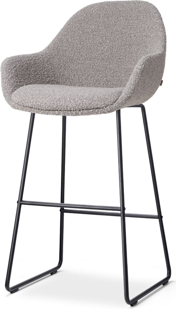 Nino-Mae Barhocker Bouclé Taupe - Schwarzes Untergestell - 75 cm