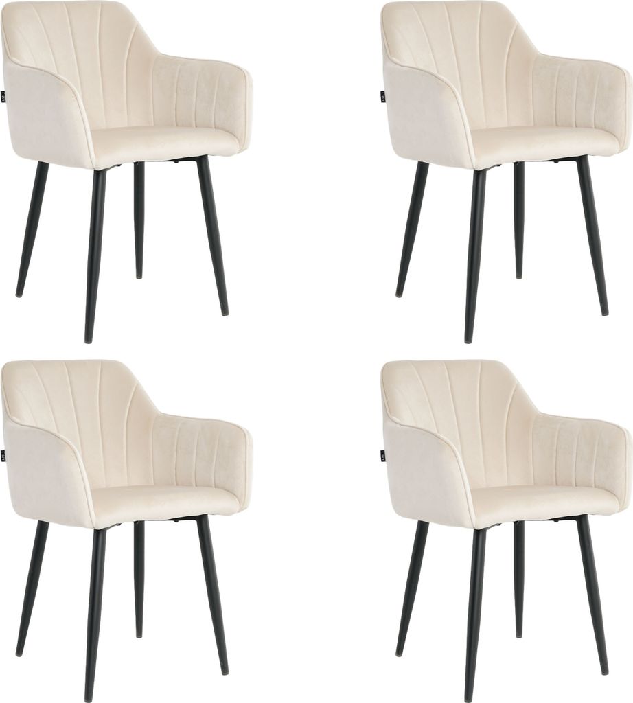 Lina Rio Samt Esszimmerstühle 4er Set Creme – Mit Armlehnen & schwarzen Metallbeinen – Ideal für Wohnzimmer, Büro & Esszimmer