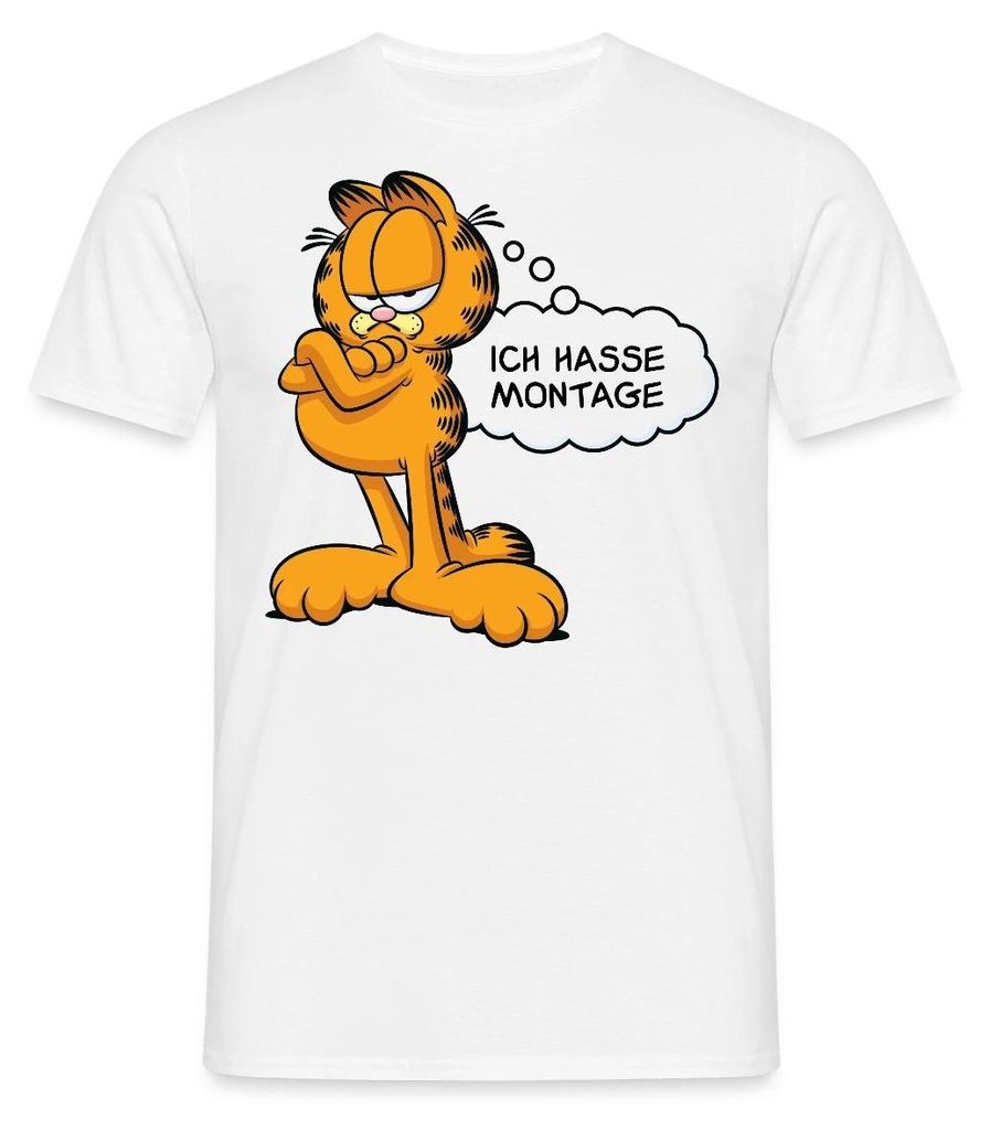 Spreadshirt Garfield Ich Hasse Montage Lustiger Spruch Männer T-Shirt, 3XL, Weiß