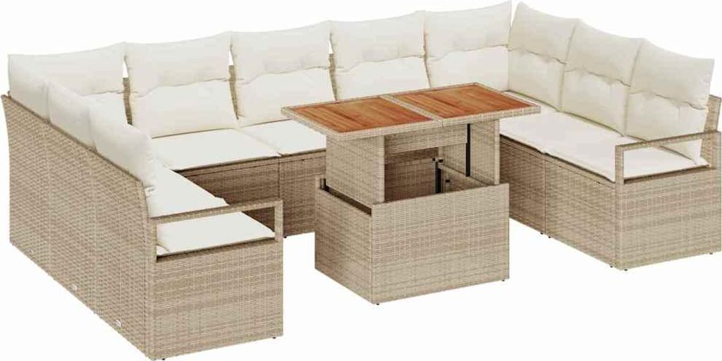 Garten-Sofa-Set mit Speicher 10 pcs Beige Poly Rattan