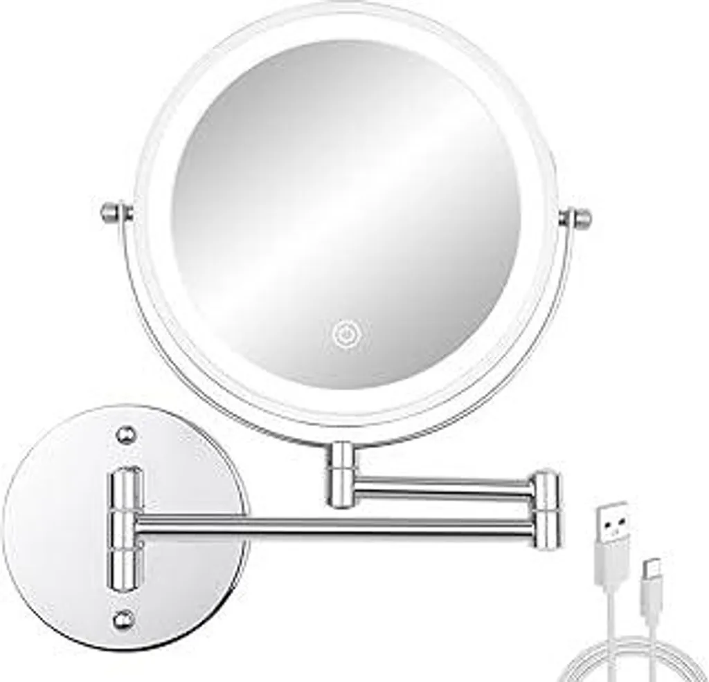 Specchio Cosmetico LED FFowcye 1X/10X Parete - Ricaricabile USB Bagno