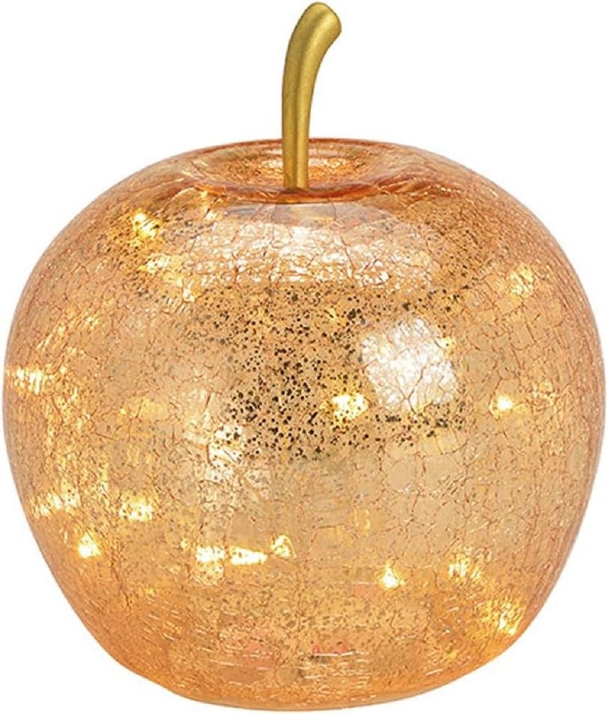 LED Dekolampe Apfel Glas 20er LED Lichterkette Timer Ø16 gold