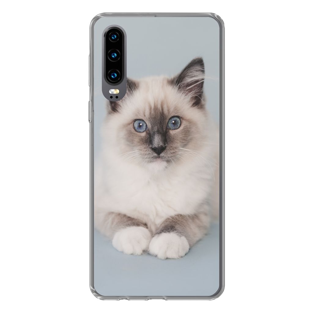 MuchoWow Handyhülle Schutzhülle Hülle für Huawei P30 Katze - Ragdoll Katze - Blau - Mädchen - Kinder - Jungen - Kind Silikon Softcase Handy ...