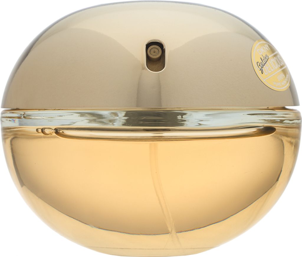 A close-up studio shot of a golden, spherical perfume bottle.