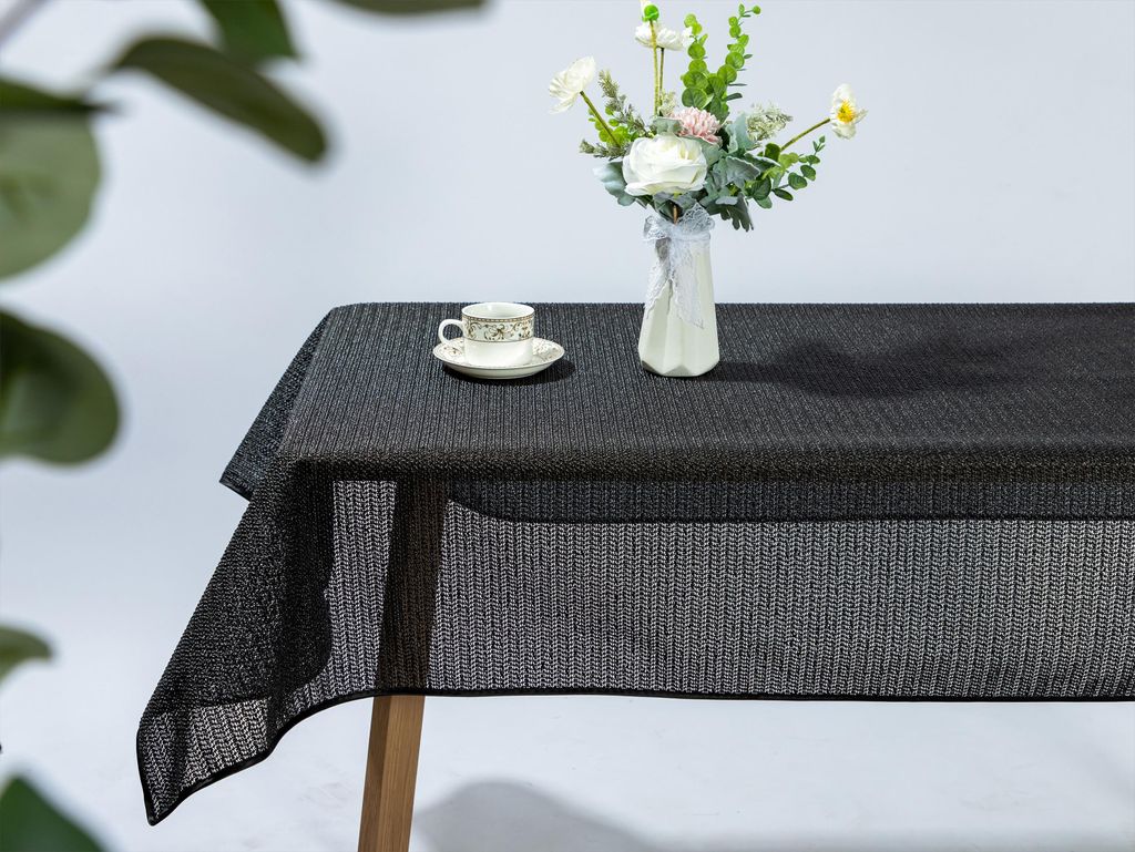 Tokio Weichschaum Tischdecke mit Paspelband, Garten, Balkon, Terrasse, Farbe und Größe wählbar,Schwarz
