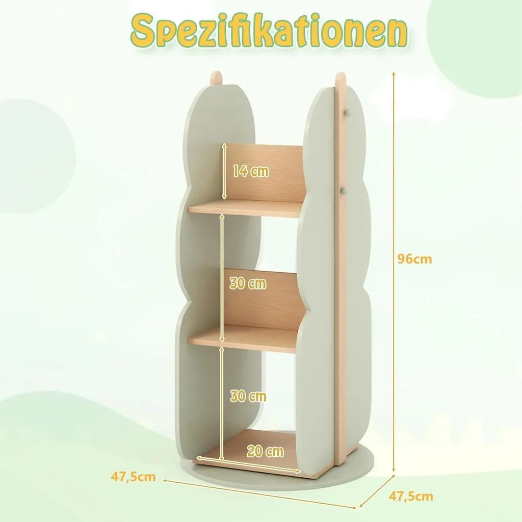 Bibliothèque enfant rotative en bois 3 niveaux verte 5 compartiments