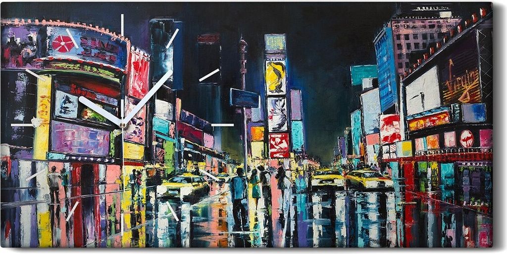 Küche Wohnzimmer Wand Leinwand Uhr 60x30 Bild Stadt New York bunte Straßenlicht - weiße Hände