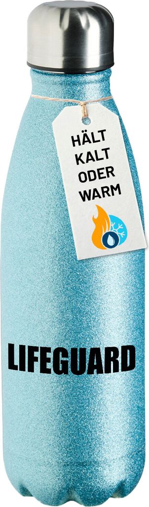 Huuraa Trinkflasche Lifeguard Schriftzug 500ml Blue Edelstahl Wasserflasche Trinkflasche Geschenkidee