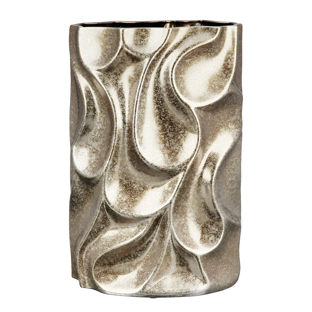 Vase Gilde Relief en Céramique Argentée 37cm - Réf 28986 pour Salon