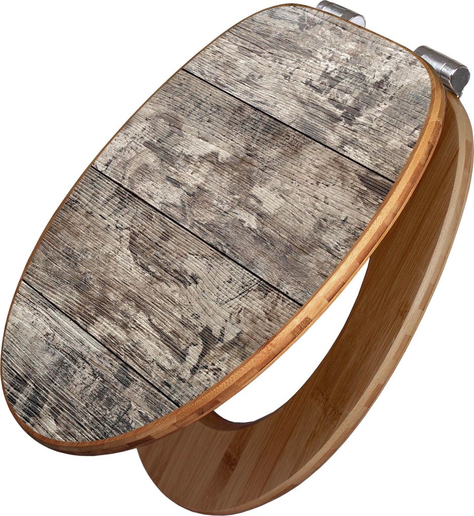 banjado Design WC Sitz Bambus Absenkautomatik -Alte Planken - Toilettendeckel mit Absenkautomatik Holz/hochwertiger Bambus Klodeckel/WC-Sitz für a...