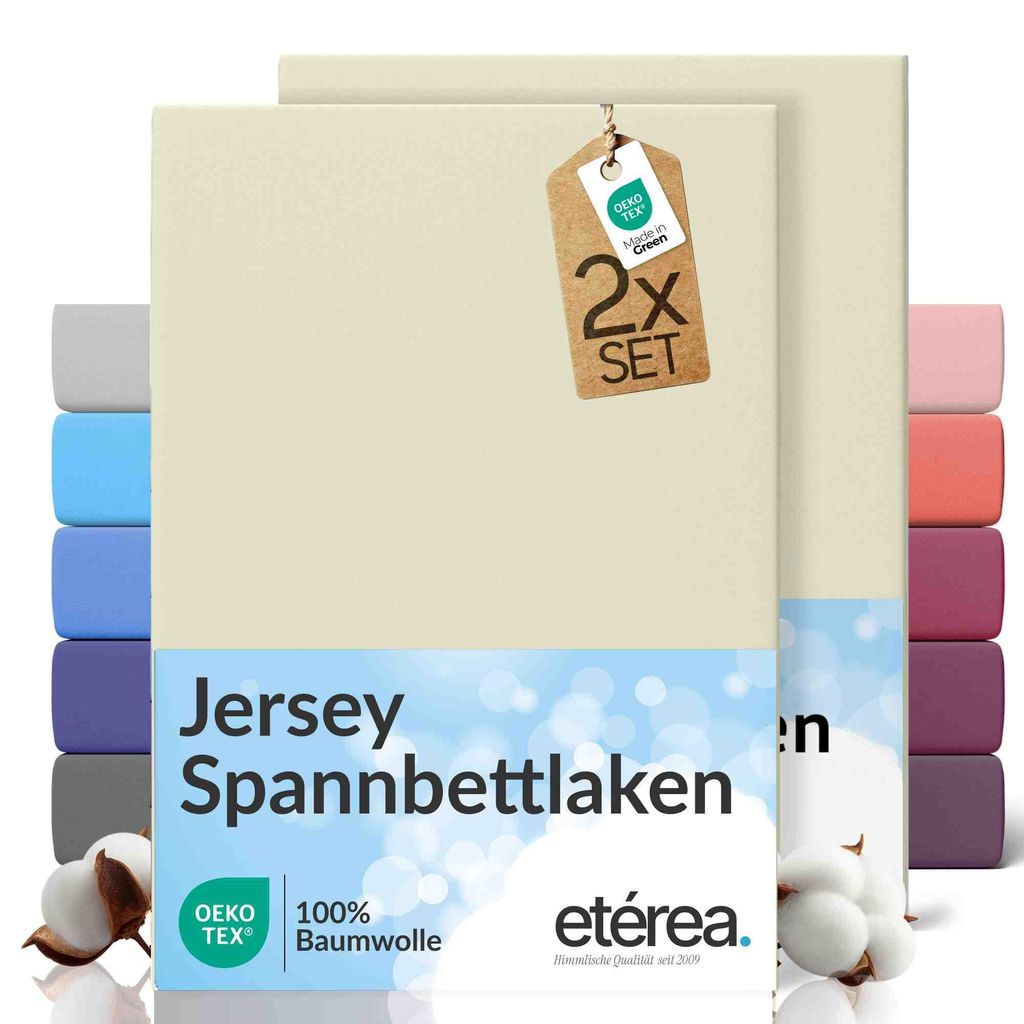 2er Set Jersey Spannbettlaken 200x220cm - 100% BAUMWOLLE - Bettlaken Spannbetttuch 200x220cm - Natur