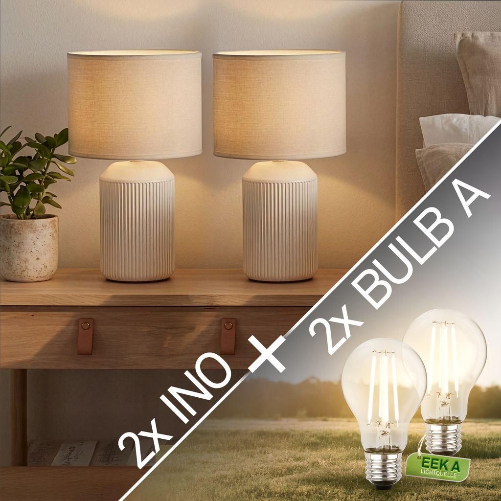 Stolná lampa Briloner Ino, látkové tienidlo, káblový Obrázok produktu 