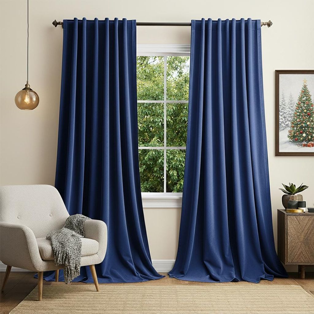 2er Set Samt Gardinen Vorhänge Dunkelblau Wohnzimmer Schlafzimmer Vorhang Blickdicht Kräuselband Verdunklungsvorhänge Blackout Curtain, 132*305cm