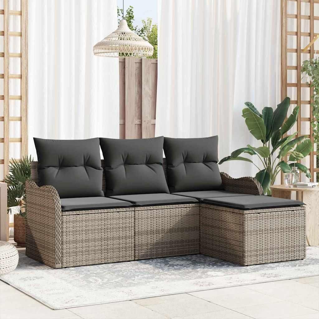 "Rabatt" Gartensofa-set - Balkonmöbel/Terrassenmöbel - mit Speicher - 4 pcs Grau Poly-Rattan - Lounge-Dining set CC13007