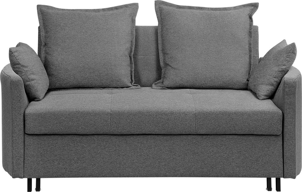 BELIANI 2-Sitzer Sofa Grau Stoffbezug Gesteppt mit Schlaffunktion Mehrere Kissen Schlanke Metallbeine Modern Skandi Wohnzimmer Schlafsofa Sofabett