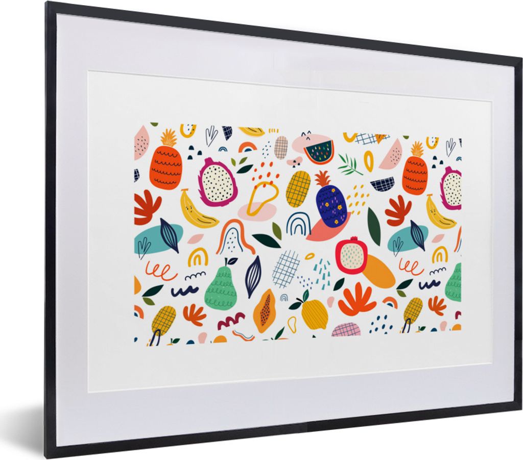 MuchoWow Gerahmtes Poster Obst - Weiß - Pastell - Pflanzen - Wassermelone 40x30 cm - Poster mit Schwarzem Bilderrahmen Wandposter Rahmen Foto Bi...