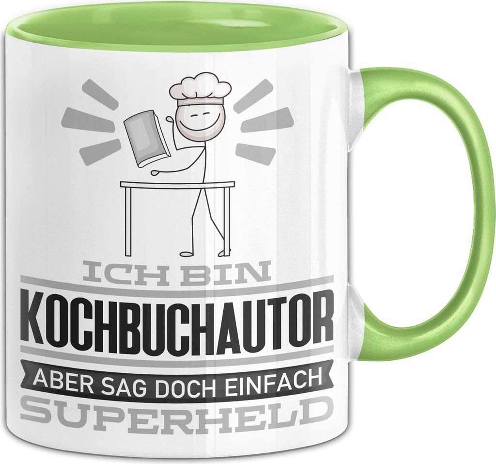 Kochbuchautor Geschenk Tasse Ich Bin Kochbuchautor Aber Sag Doch Einfach Superheld Lustige Geschenkdiee für Kochbuchautor Kaffee-Becher (Grün)