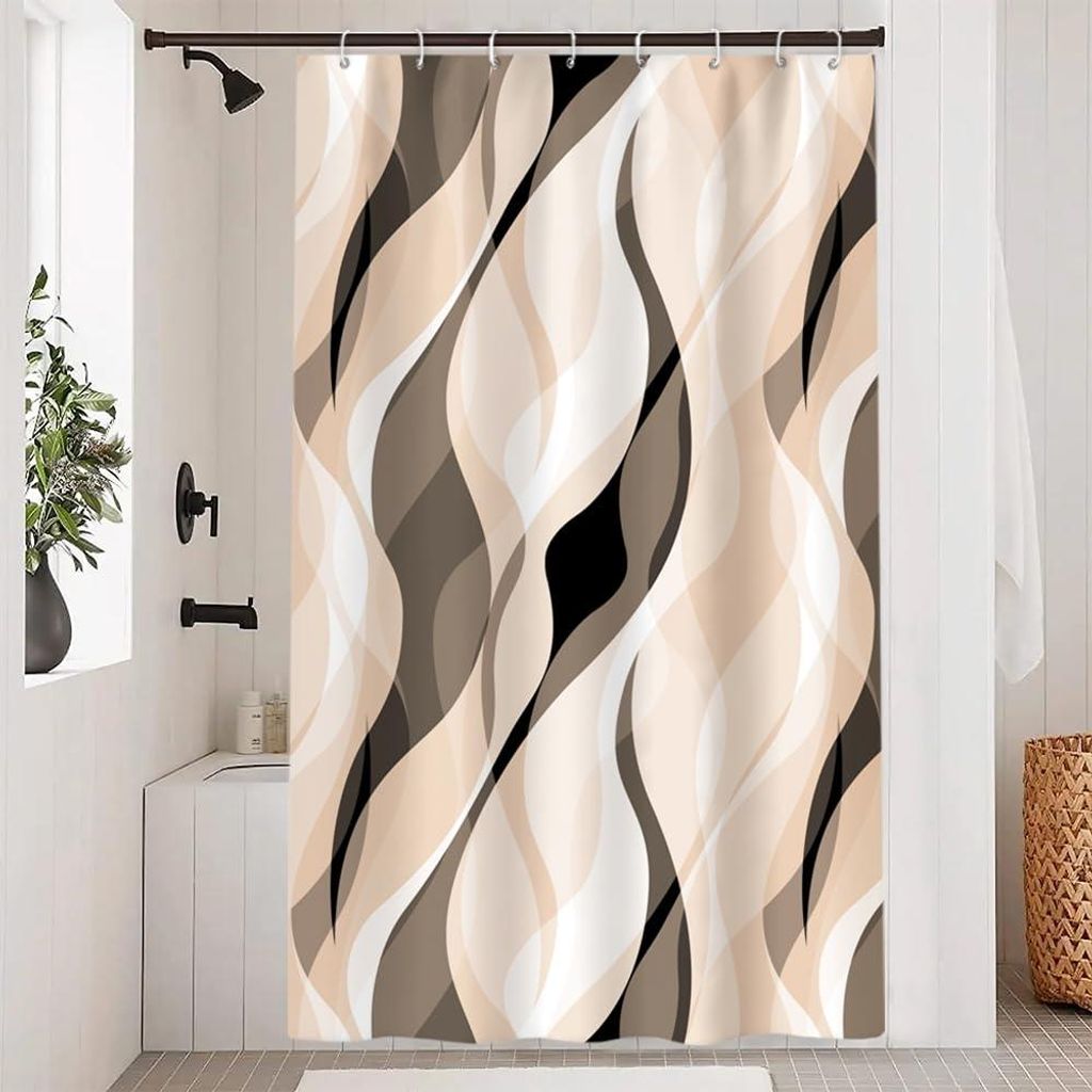 Brauner Duschvorhang, 120x200cm, schimmelresistent, beigefarbener Duschvorhang mit Farbverlauf und Streifen, waschbar, wasserdichter Polyester-Bade...