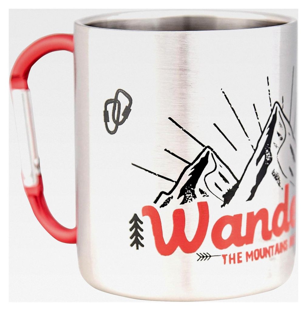 Edelstahltasse mit Karabinerhaken, 280ml, bruchfest, Camping Tasse, silber, weiß