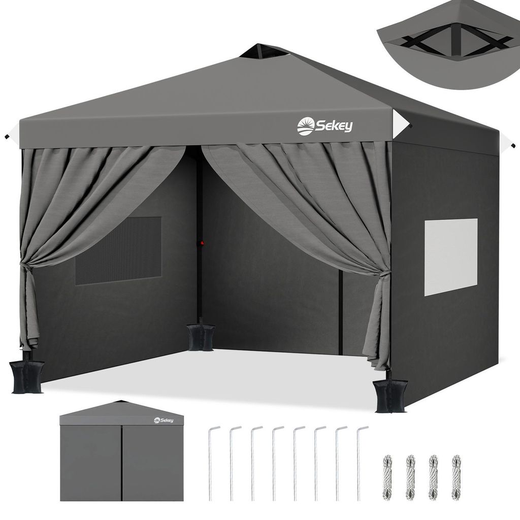 Sekey Faltpavillon 3x3 m Gartenpavillon mit 4 Seitenteilen und Privatsphären Fenster