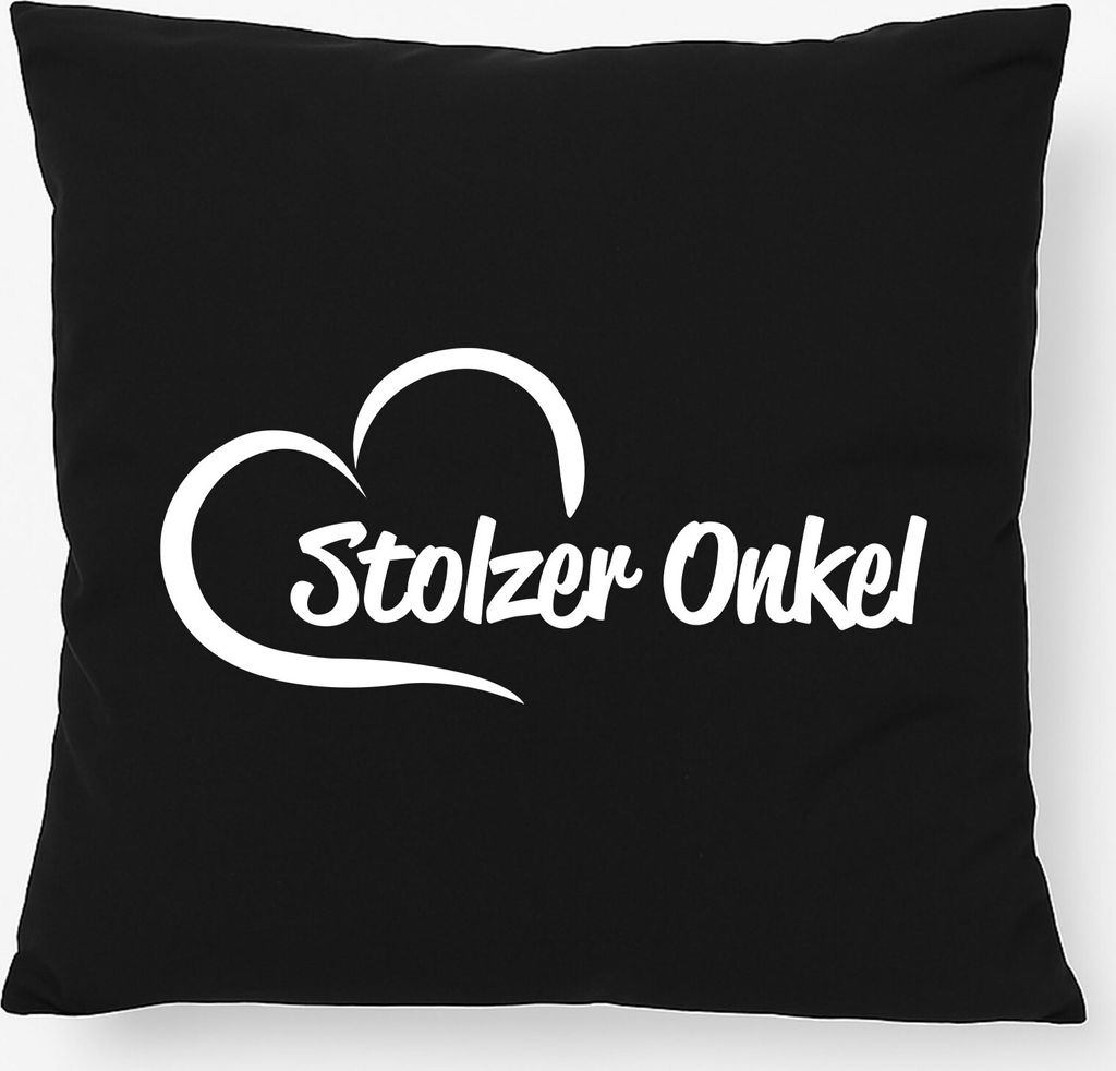 Huuraa Kissen Stolzer Onkel Herz 40x40cm mit Füllung Black Baumwolle Dekokissen Geschenkidee