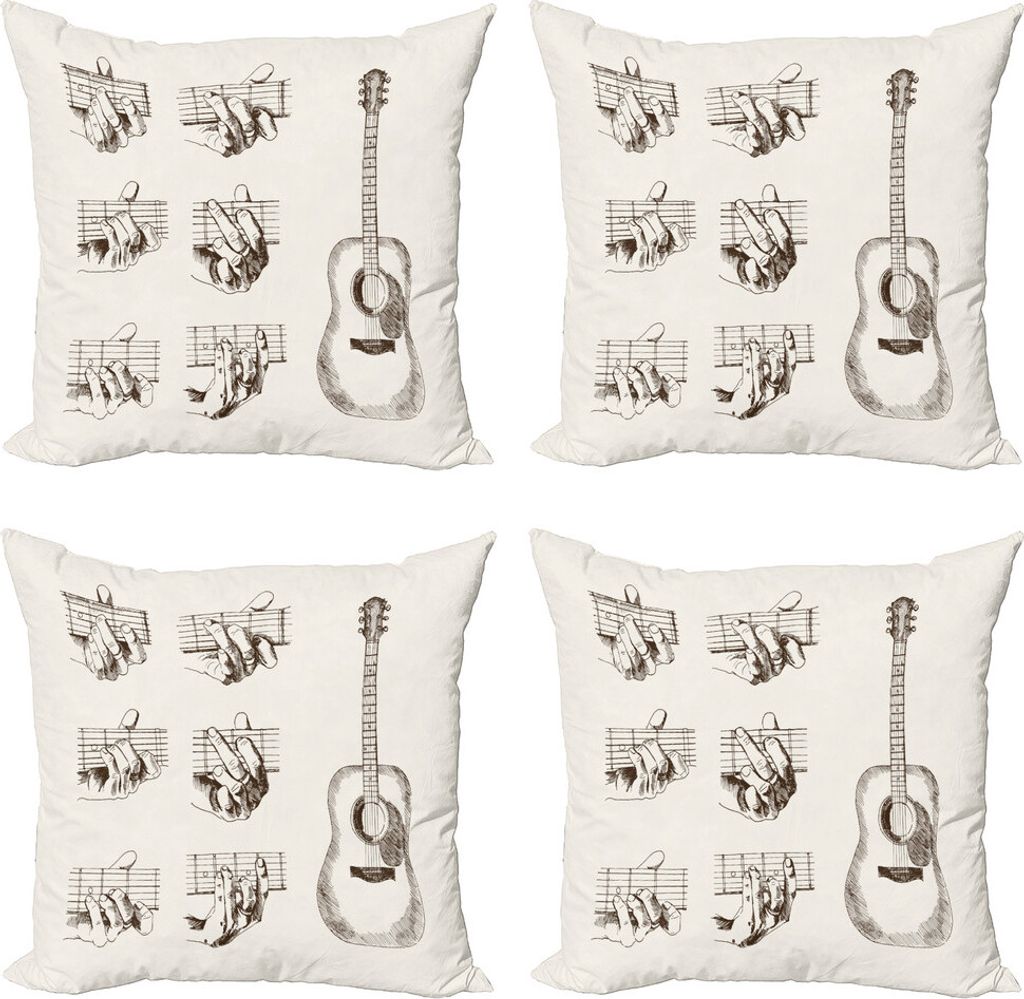 ABAKUHAUS Gitarre Kissenbezug Set (4 Stück), Sketch Akkorde Flamenco, Moderner Doppelseitiger Digitaldruck, 60 cm x 60 cm, Creme Brown