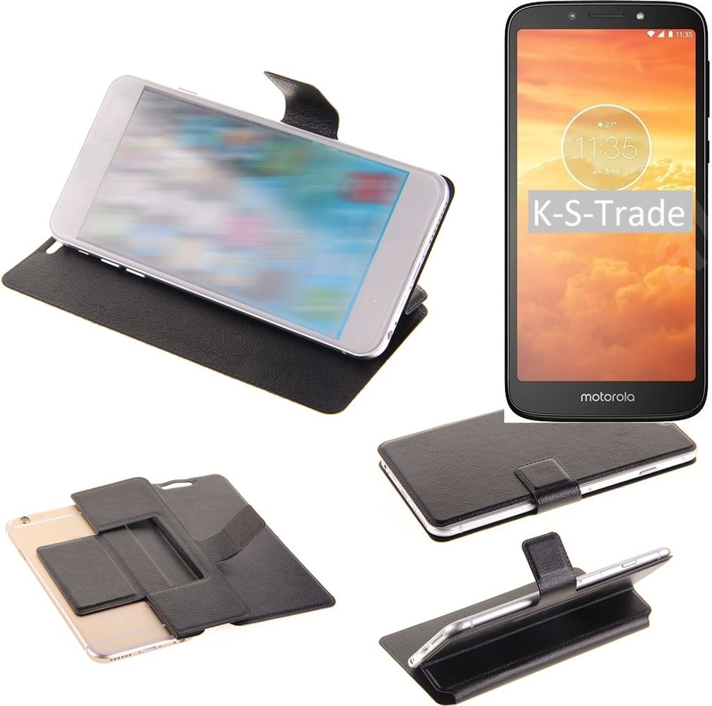 K-S-Trade Schutzhülle kompatibel mit Motorola Moto E5 Dual SIM Schutzhülle Flip Cover Klapphülle Wallet Case Slim Handyhülle bookstyle schwarz