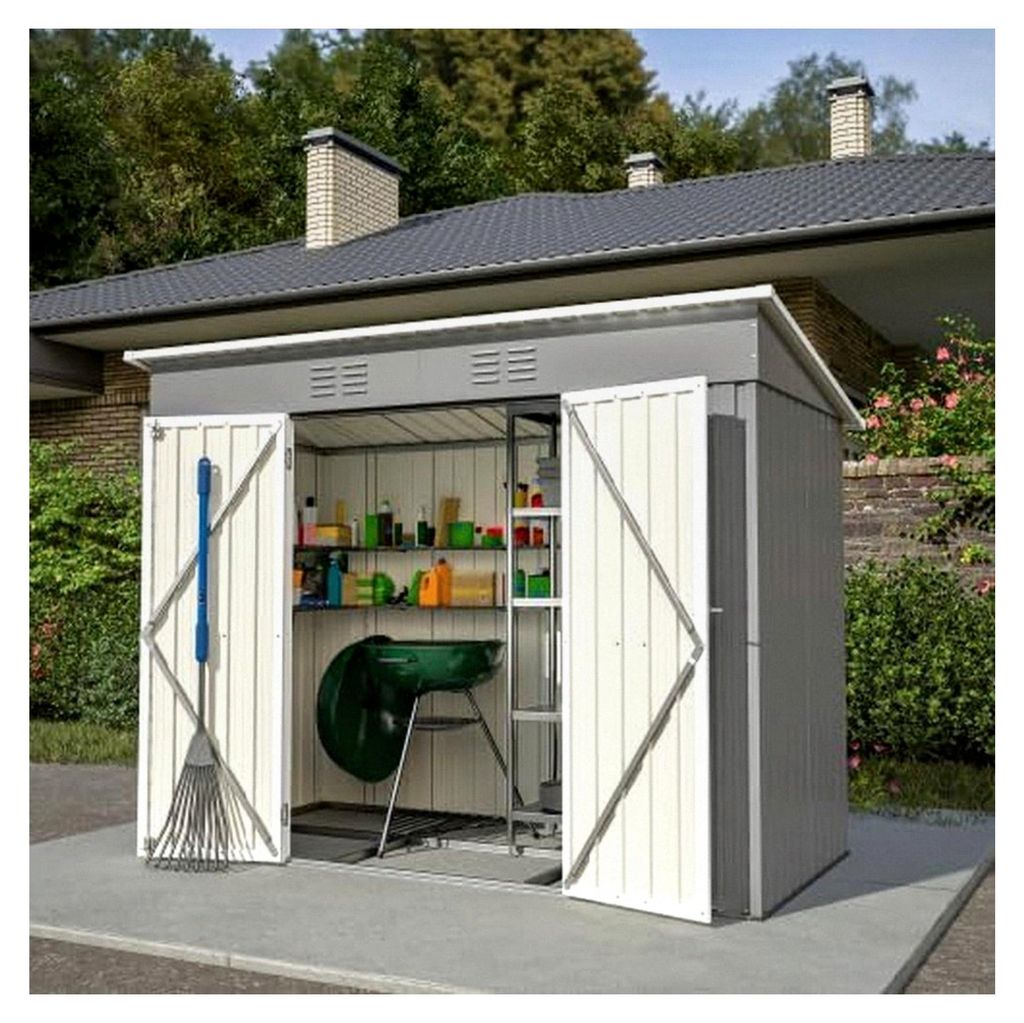 Metall-Geräteschuppen 8x4 Fuß, Gartenhaus mit Schiebetür, wetterfester Stahlblech-Schuppen für Rasenmäher und Fahrräder